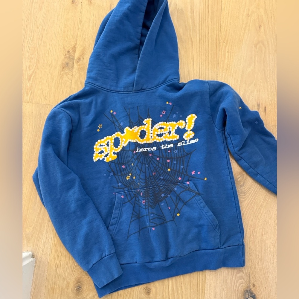 Spyder Blue Hoodie with Black and Yellow Design